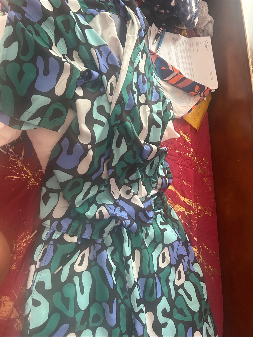 Abstract Teal & Blue Women's 2pc short set - Modern Print UNISEX